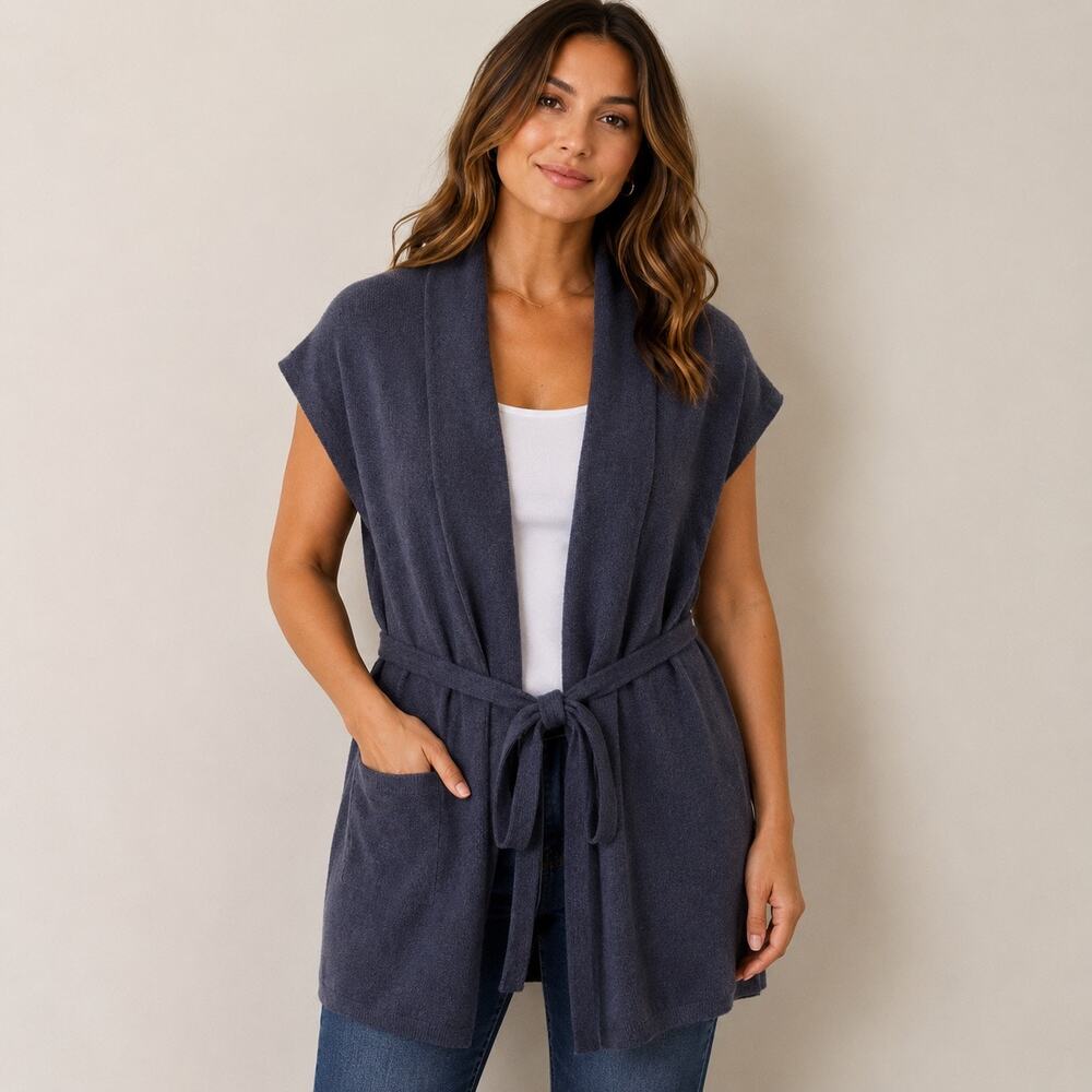 BAREFOOT DREAMS | CozyChic Ultra Lite Waist Tie Vest Gray‎ Cosmic Blue | 1X